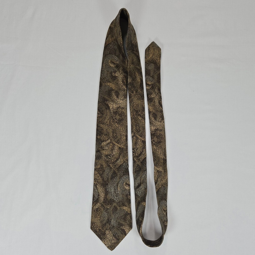 Damon All Silk Vintage Brown Gold Textured Pattern Necktie 3.25" x 58.5" - Picture 5 of 12